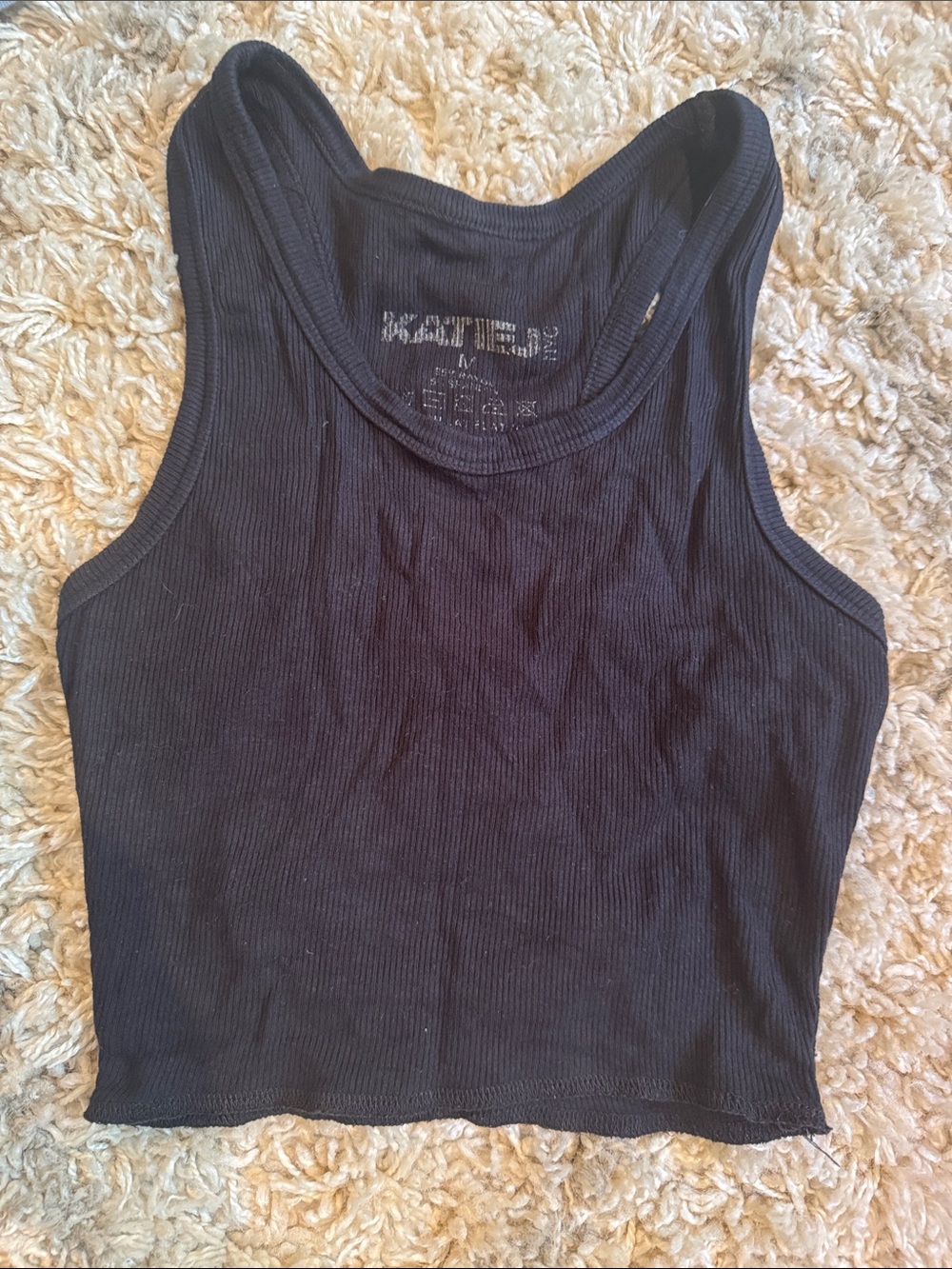 Katie J NYC Black Ribbed Racerback Crop Tank